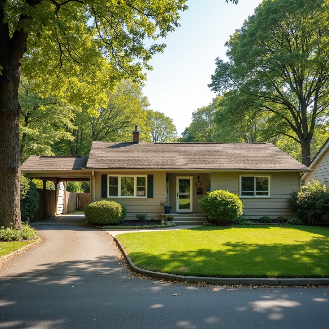 Classic 1950s Levittowner ranch style single family home on a curved street in Levittown, Bucks County PA